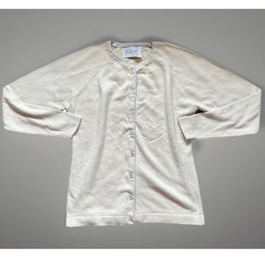 VTG 50s Talbott Taralan Beige And Blue Button Up Cardigan Sweater Size 36 / S